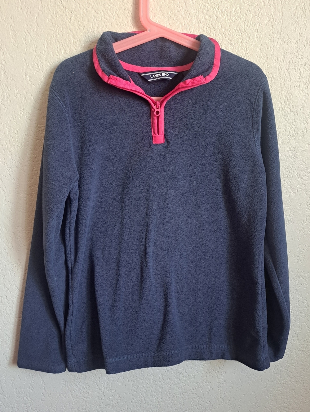 Lands End Girls Blue Pink Quarter Zip Jacket Size Small 7-8
